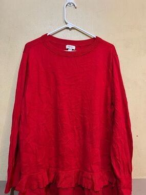 Style & Co. Red Long Sleeve Ruffle-Hem Sweater